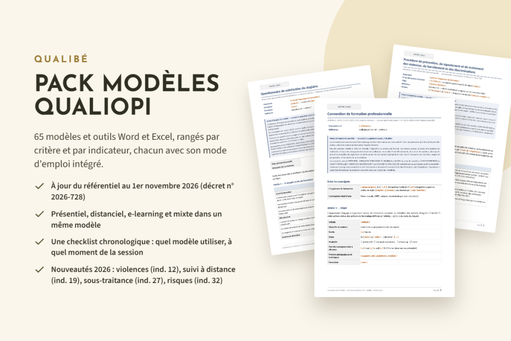 Aperçu des modèles de documents Qualiopi du pack Qualibé